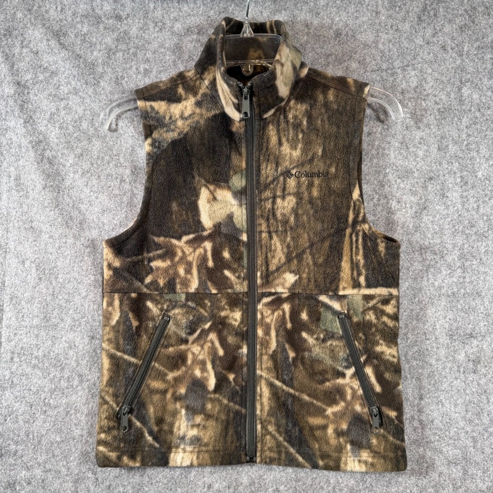 Columbia Camo Fleece Vest Kids Large Brown Full Zip Hunting outdoor